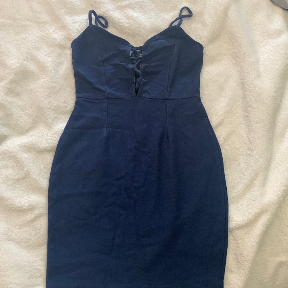 XS | faux jean bodycon cutout dress